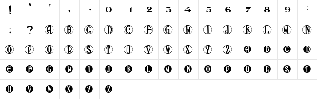 Gatsby Caps  glyph index