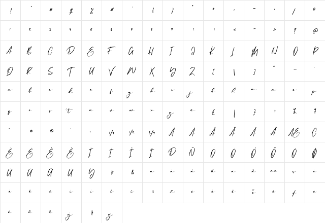 Tukiyem Regular  glyph index