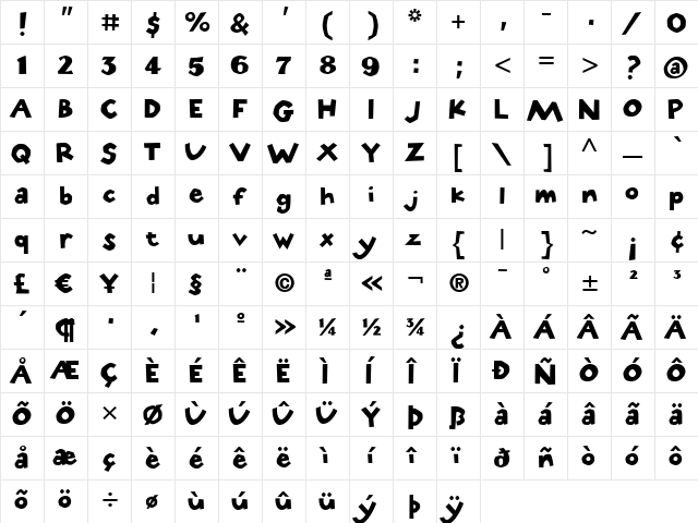 Stone Hinge Regular  glyph index