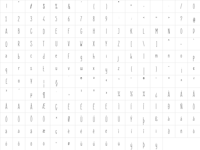 Elegant Sans Light  glyph index