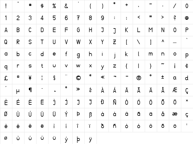 Fibel Sued Regular  glyph index