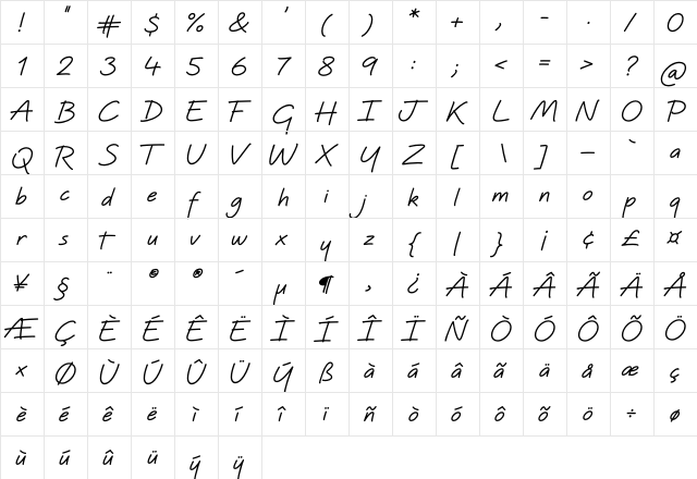 Quinzey Bold  glyph index
