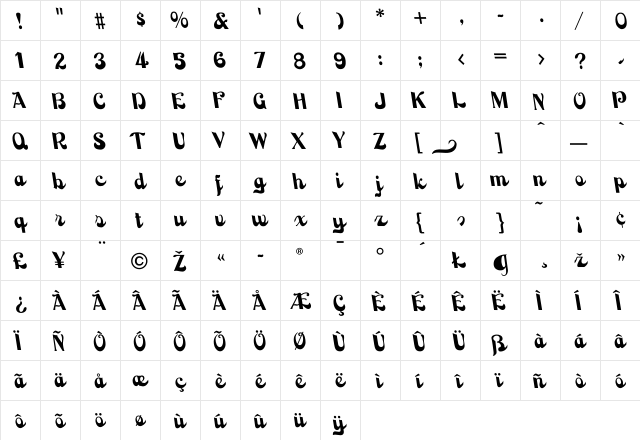 BackhandScript-Regular Regular  glyph index