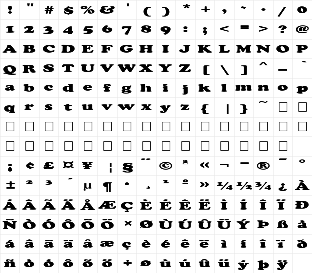 FZ ROMAN 4 EX Extra Heavy  glyph index