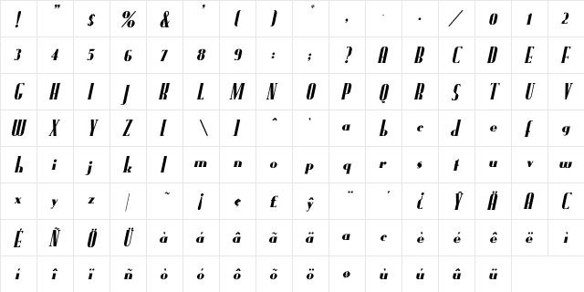 Berlin 1 Regular  glyph index