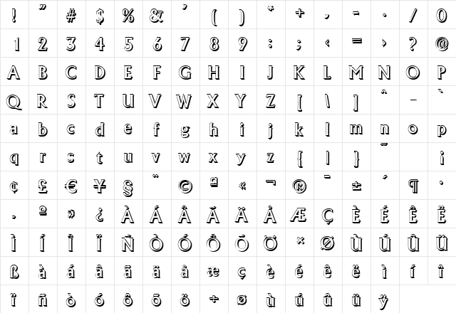 JacobBeckerShadow-Medium Regular  glyph index