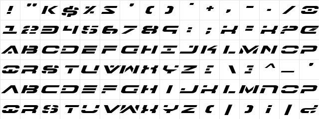 7th Service Expanded Italic Expanded Italic  glyph index