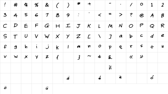 HankinsteinFont Medium  glyph index