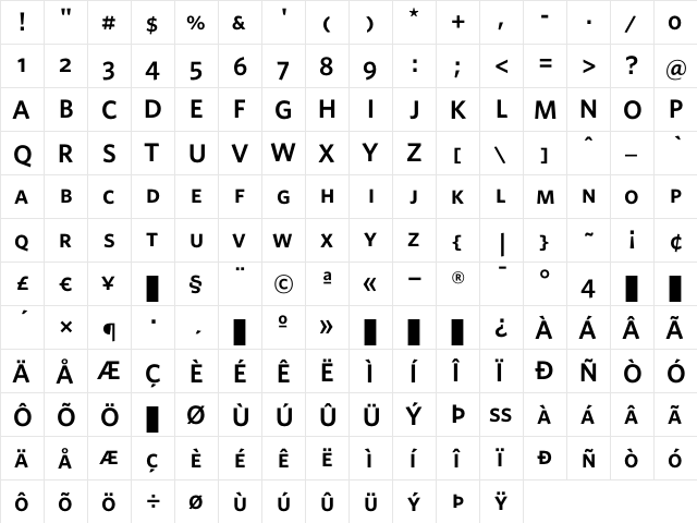 Whitney SemiboldSC  glyph index