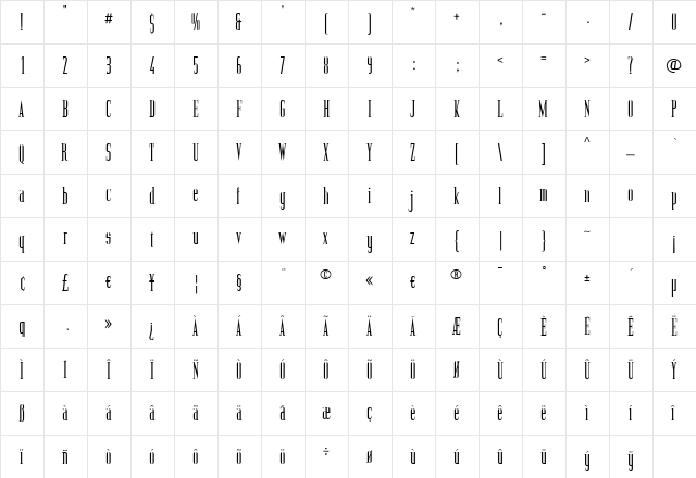 Offbeat Medium  glyph index