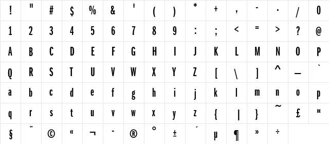 FranklinGothicBookXCmpC Bold  glyph index
