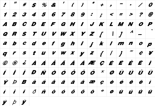 FZ BASIC 13 ITALIC Normal  glyph index