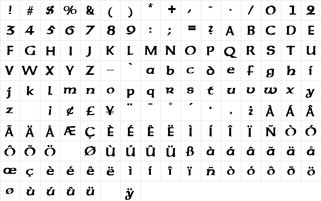 AmericanUncial Bold  glyph index