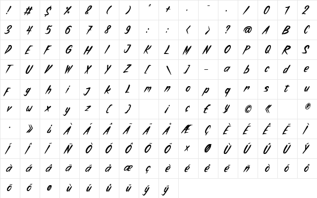 Haunter Regular  glyph index