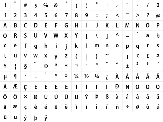 Myriad Pro Semibold SemiCondensed  glyph index