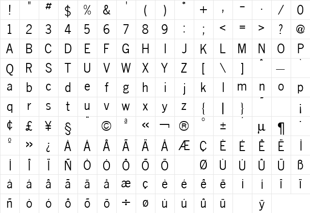 News Regular  glyph index