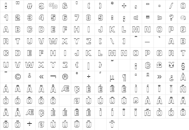 Micro Technic Outline Bold  glyph index