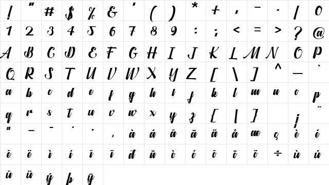 Aligantis Regular  glyph index