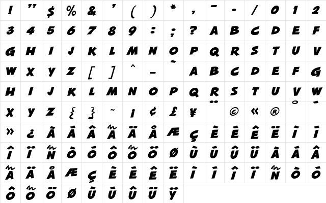 Squash MN Regular  glyph index