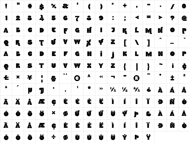 Namskin Medium  glyph index