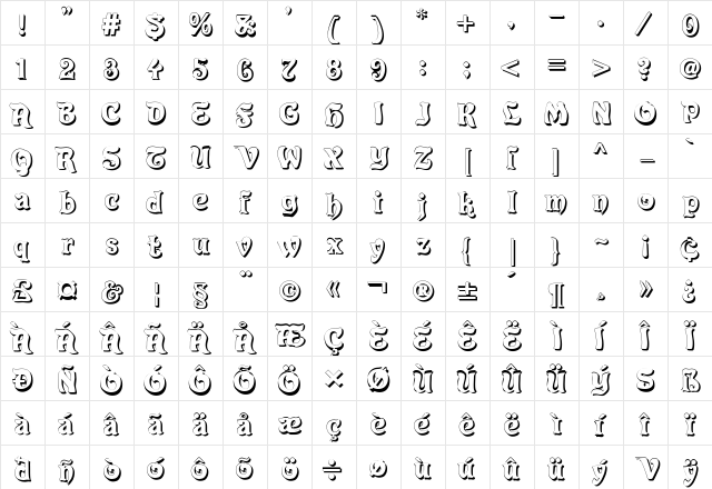 Roland Shadow Regular  glyph index