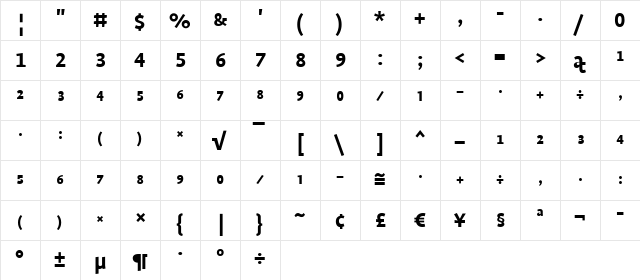 Profile Bold  glyph index