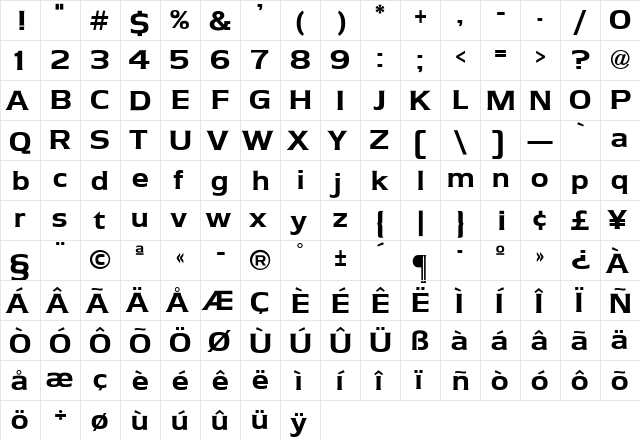 Armada Regular  glyph index