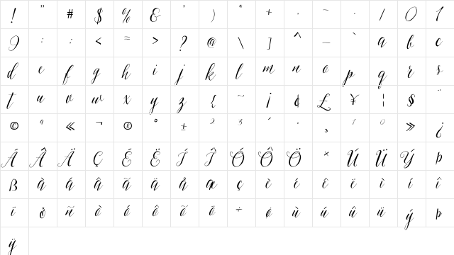 Sheilova Regular  glyph index