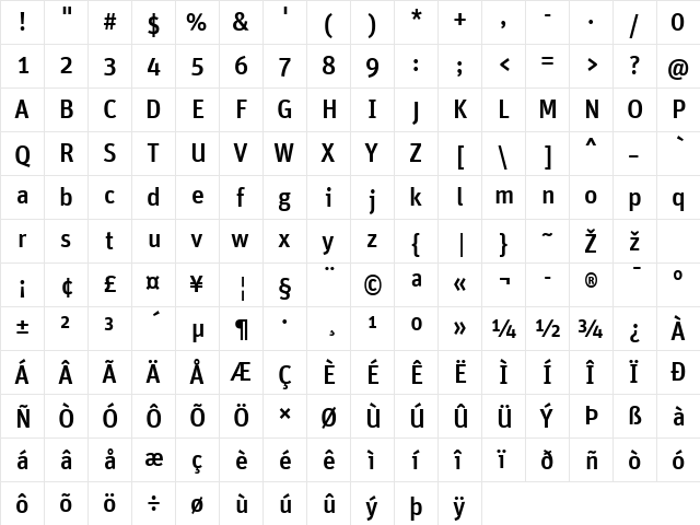 Unit-MediumTF Regular  glyph index