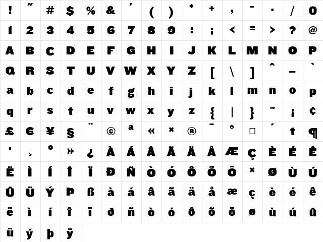 Knockout Medium  glyph index