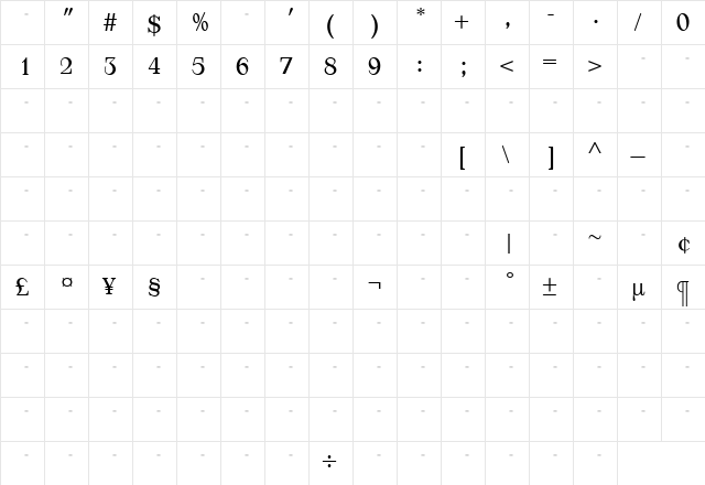 AppleyardLightTab Medium  glyph index