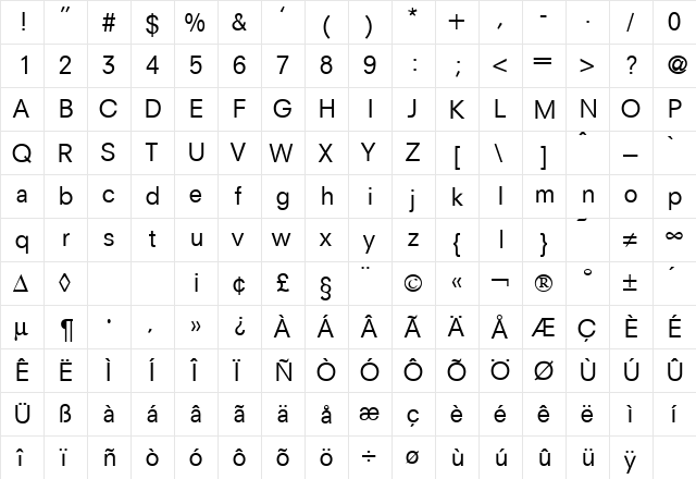 NewSans Regular  glyph index