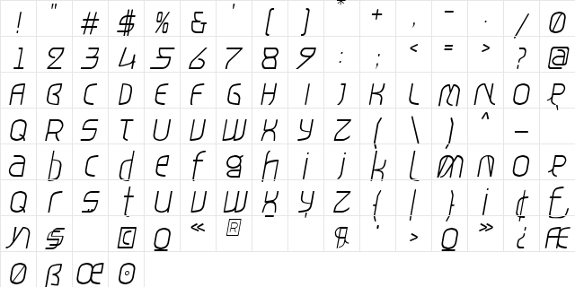 TT Regular  glyph index