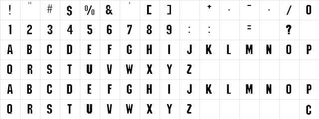 Weapon 5 Regular  glyph index