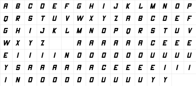 THECHAMP DEMO Italic  glyph index