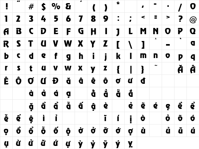 .VnRevue Medium  glyph index