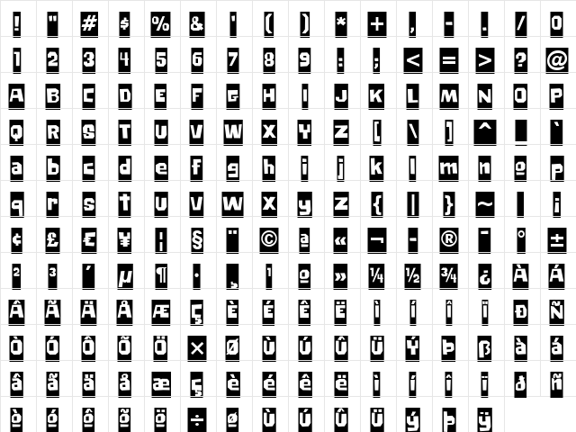 Big Chump BTN Reversed Regular  glyph index