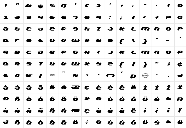 Kubrick Extra-Condensed Extra-Condensed  glyph index