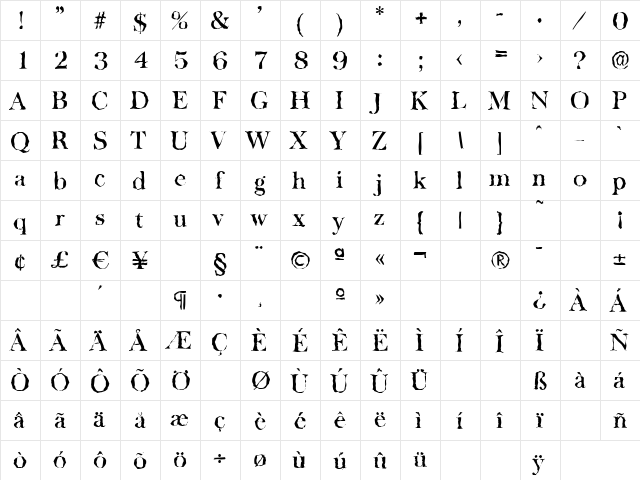 BaskervilleRandom-Medium Regular  glyph index