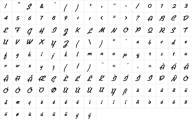 flottflott Regular  glyph index