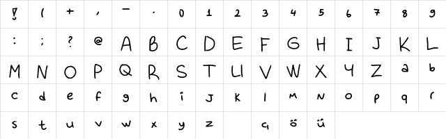 Clumsy Regular  glyph index
