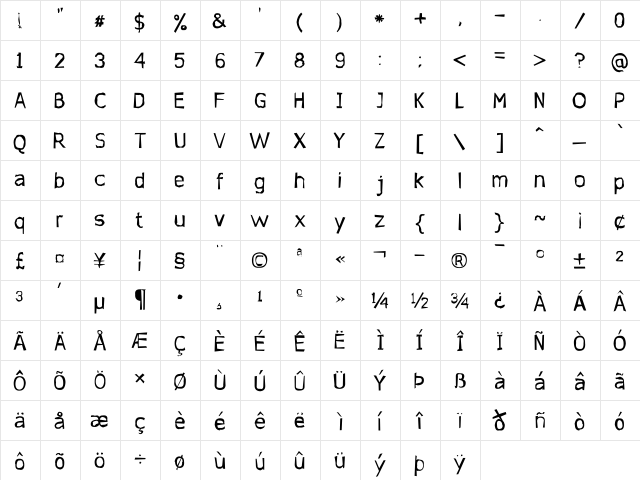 Jupiter Jellypop Regular  glyph index