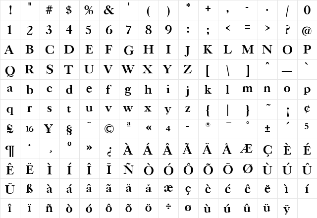 TFCaslonTen Bold  glyph index