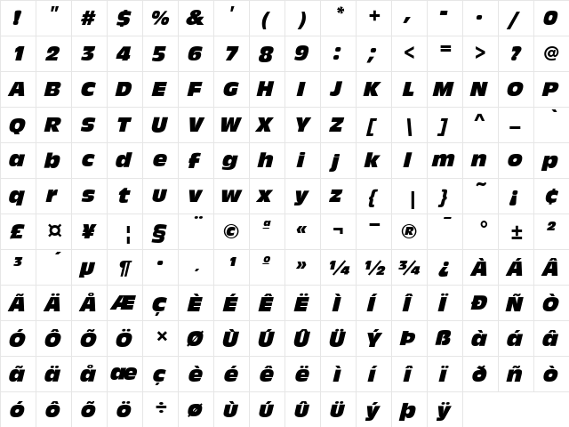 Antique Olive T Italic  glyph index