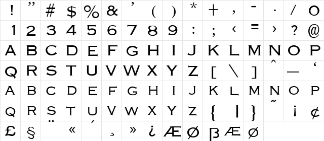 Engraver-Light Regular  glyph index
