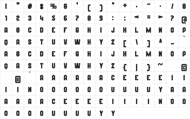Wynford Line Regular  glyph index