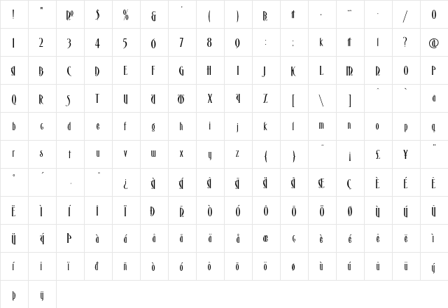 LHF Victoria 2 Regular  glyph index