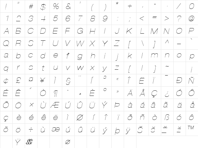 ContextRepriseLightExpSSK Italic  glyph index