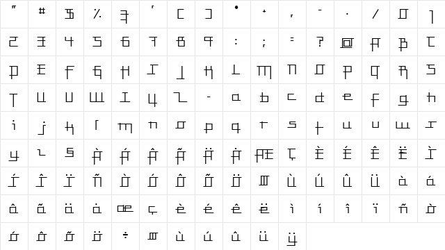 TG Mondria Regula  glyph index