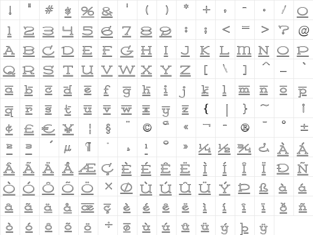 Princess Royal BTN Outline Regular  glyph index